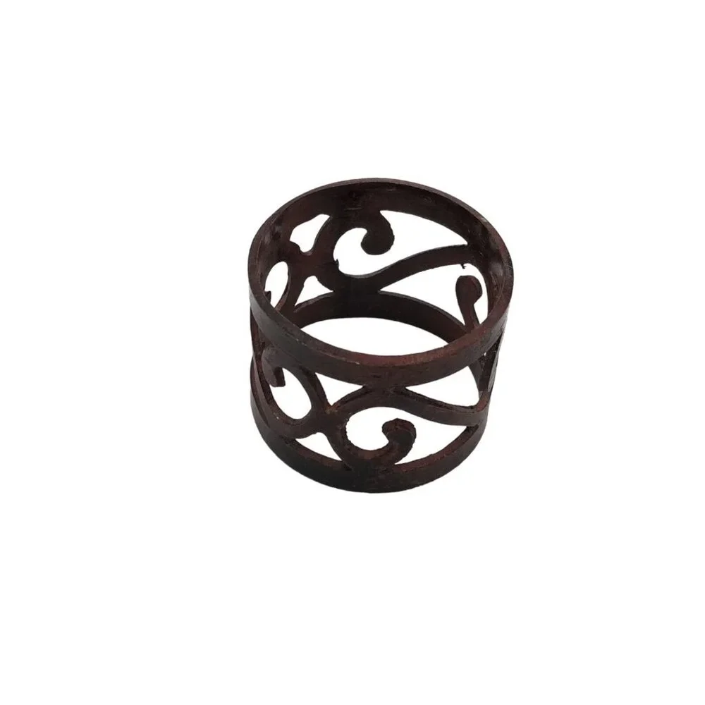 Napkin Ring Holders Set of 8 Metal Cut-Out‎ Scroll Burl Brown Pierced